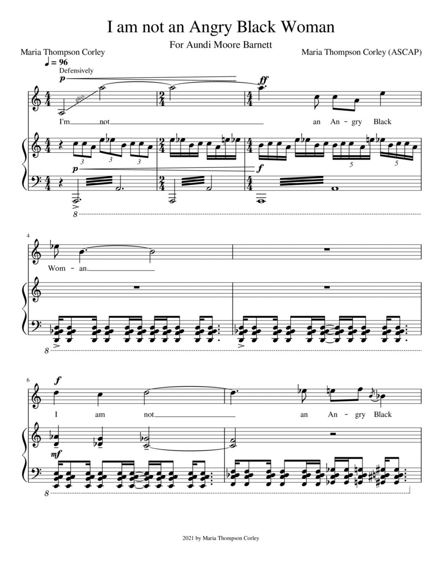 I Am Not An Angry Black Woman for mezzo-soprano (Range: A4 to A6) SSA scores gallery preview page 1