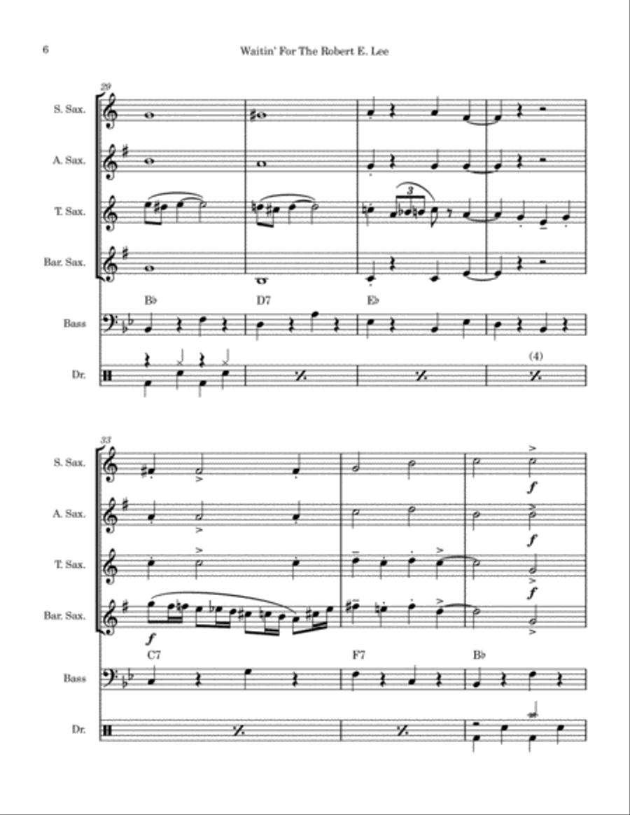 Waitin' For The Robert E. Lee (Saxophone Quartet) Saxophone Quartet scores gallery preview page 6