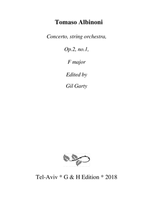 Book cover for Concerto, string orchestra, Op.2, no.1, F major (Original version)