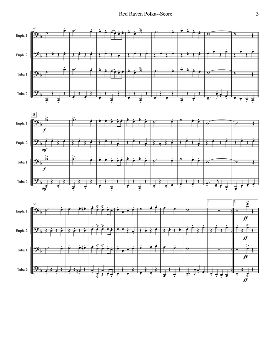 Red Raven Polka - Tuba/Euphonium Quartet Brass Ensemble scores gallery preview page 3