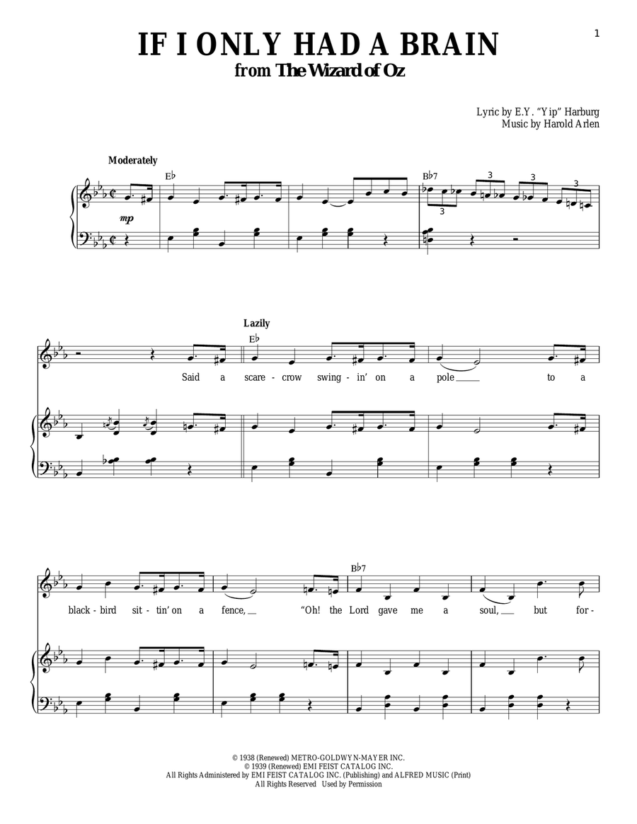 If I Only Had A Brain Piano, Vocal scores gallery preview page 1