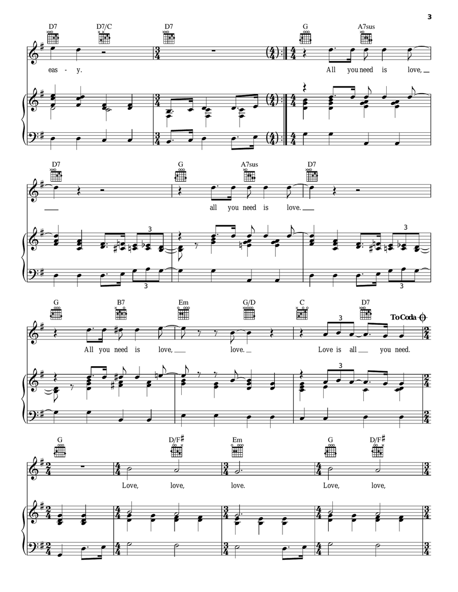 All You Need Is Love Piano, Vocal, Guitar scores gallery preview page 3