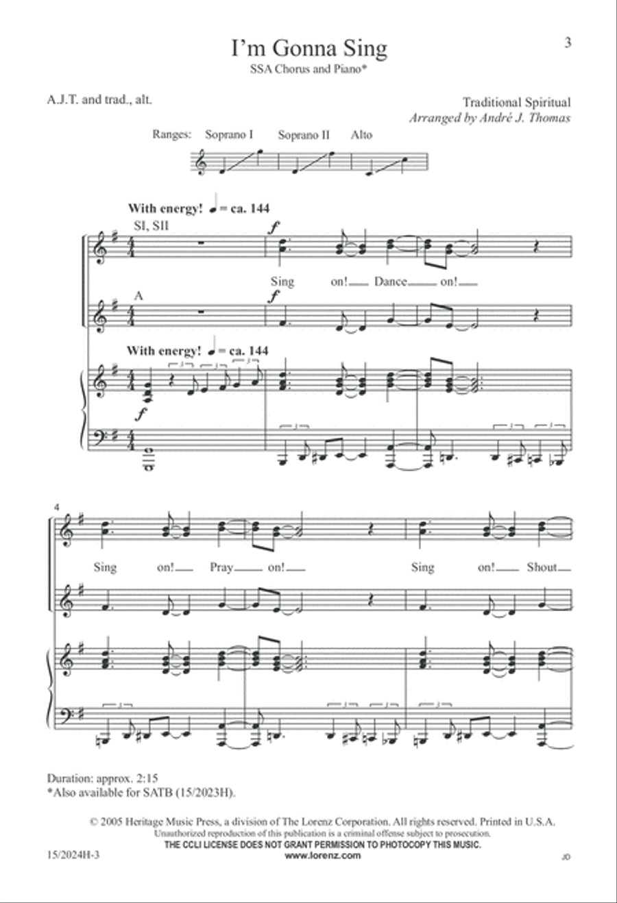 I'm Gonna Sing SSA scores gallery preview page 3