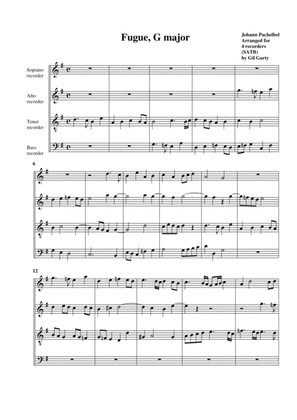 Book cover for Fugue in G major (arrangement for 4 recorders)
