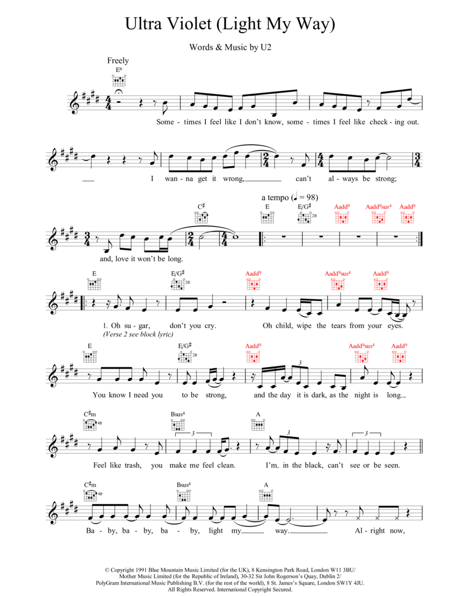 Ultra Violet (Light My Way) Piano scores gallery preview page 1