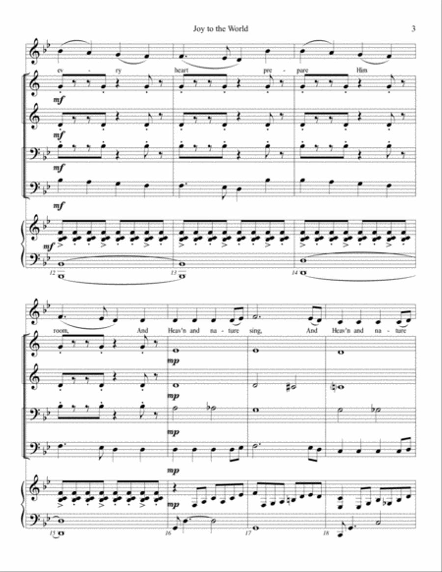 Joy To The World for brass quartet, piano and congregation Choir scores gallery preview page 3