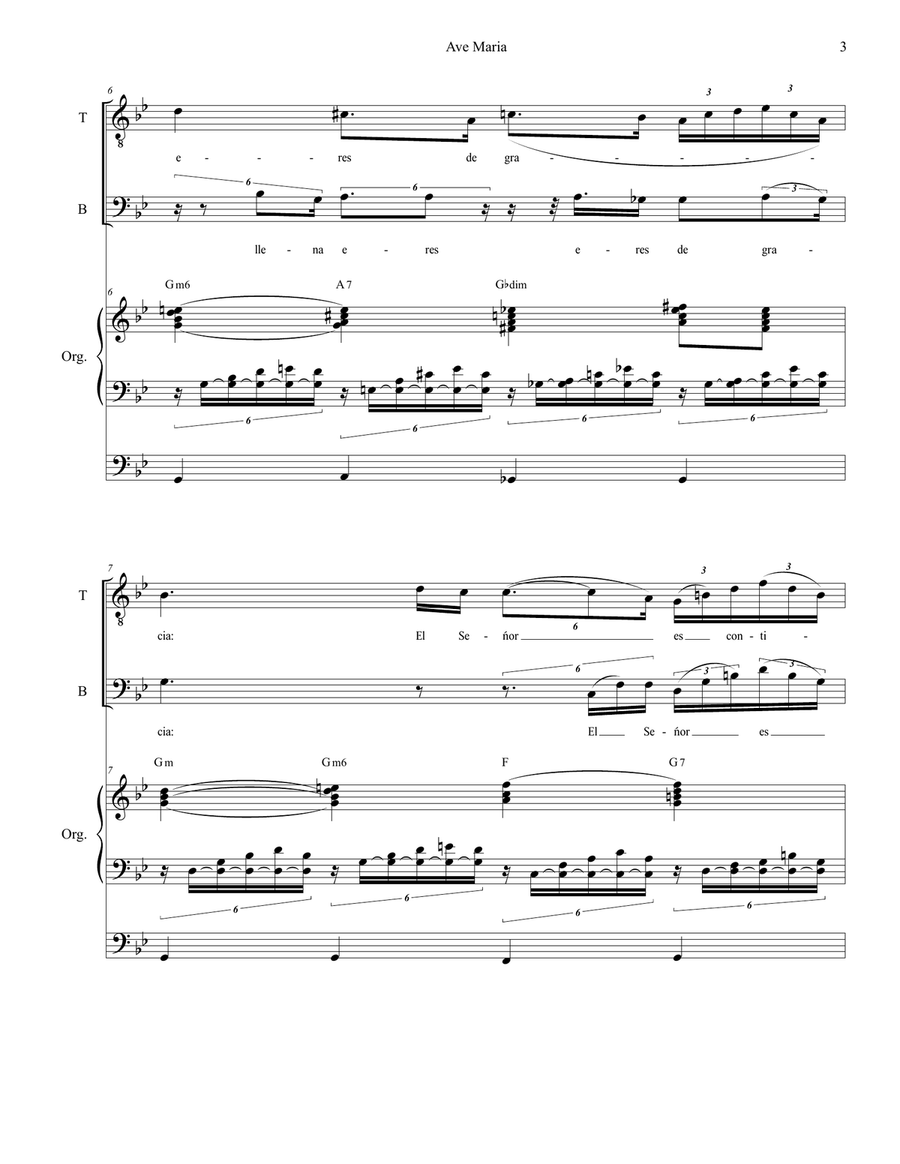 Ave Maria (Spanish Lyrics - for 2-part choir (TB) - High Key - Organ) TB scores gallery preview page 4