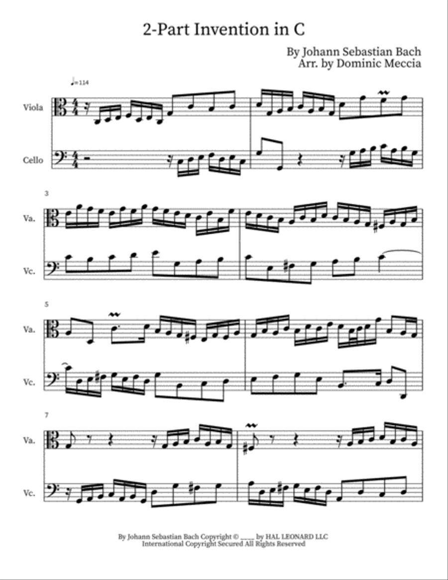 Two-part Invention In C String Duet scores gallery preview page 1