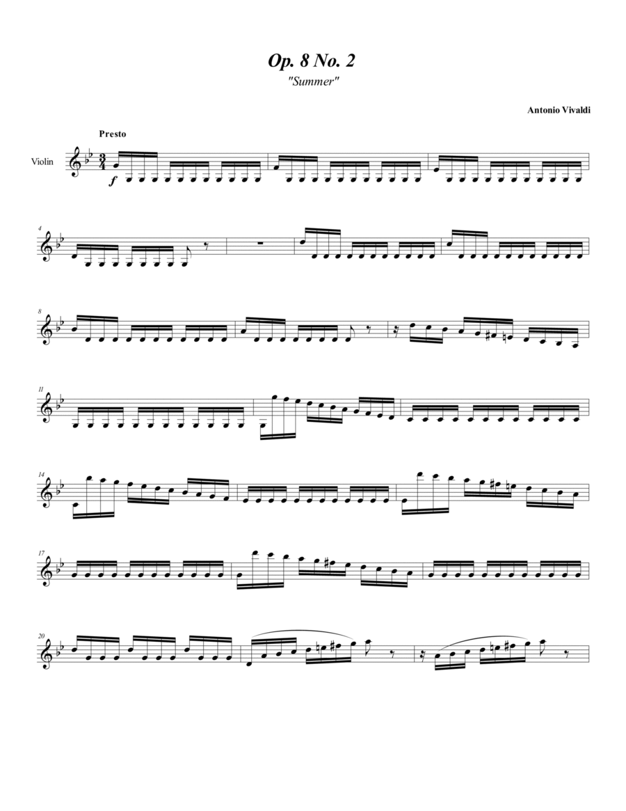 Vivaldi Summer, presto Violin Solo scores gallery preview page 1