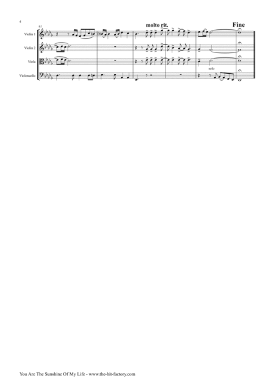 You Are The Sunshine Of My Life String Quartet scores gallery preview page 5