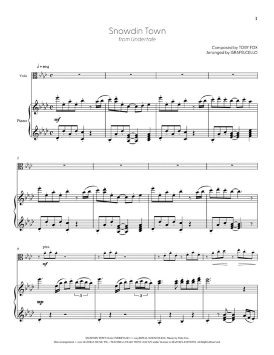 Snowdin town (from UNDERTALE) (for Solo Viola with Piano Accompaniment) Piano Accompaniment scores gallery preview page 2