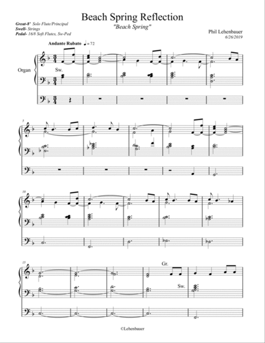 Beach Spring Reflection (Beach Spring) organ work by Phil Lehenbauer Organ Solo scores gallery preview page 2
