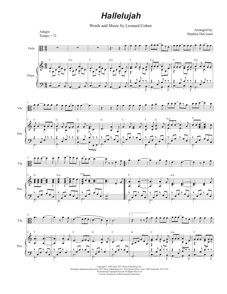Hallelujah Viola scores gallery preview page 1
