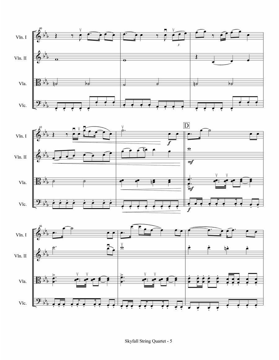 Skyfall Skyfall String Quartet scores gallery preview page 6