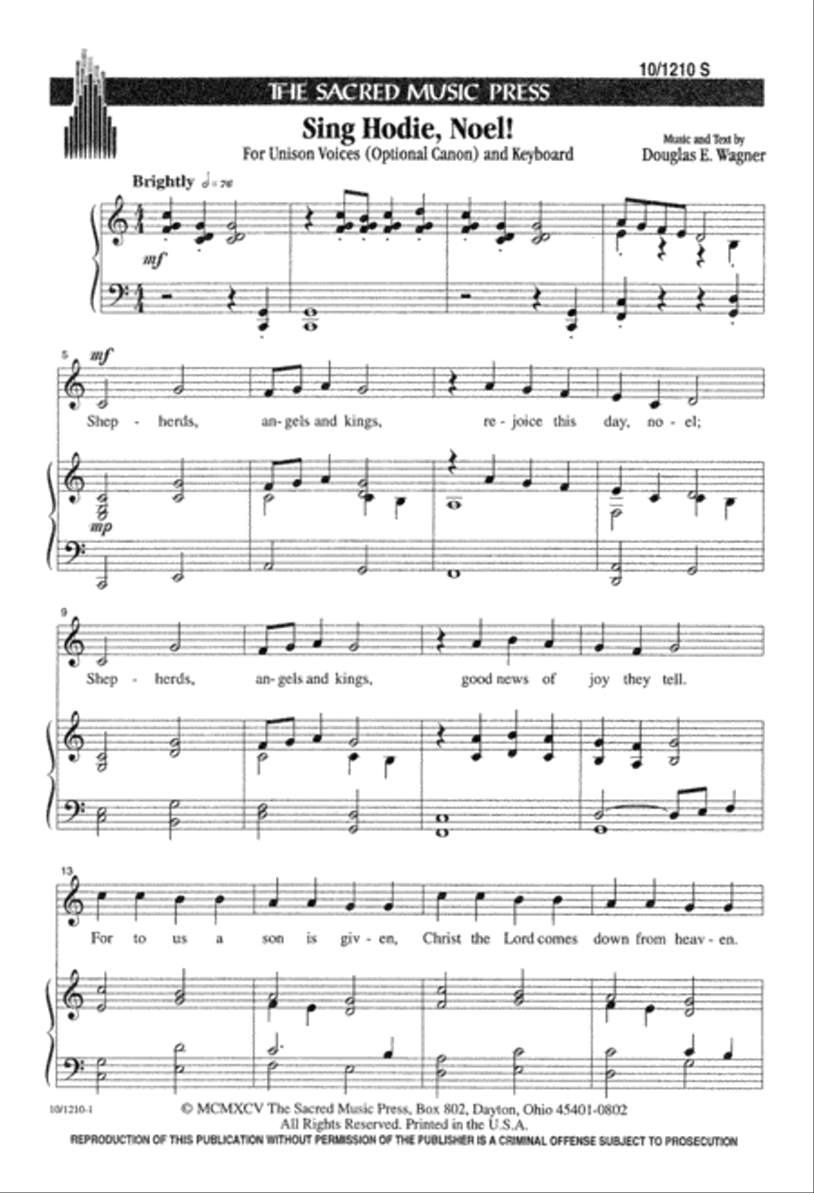 Sing Hodie Noel Sing Hodie Noel Unison Choir scores gallery preview page 1