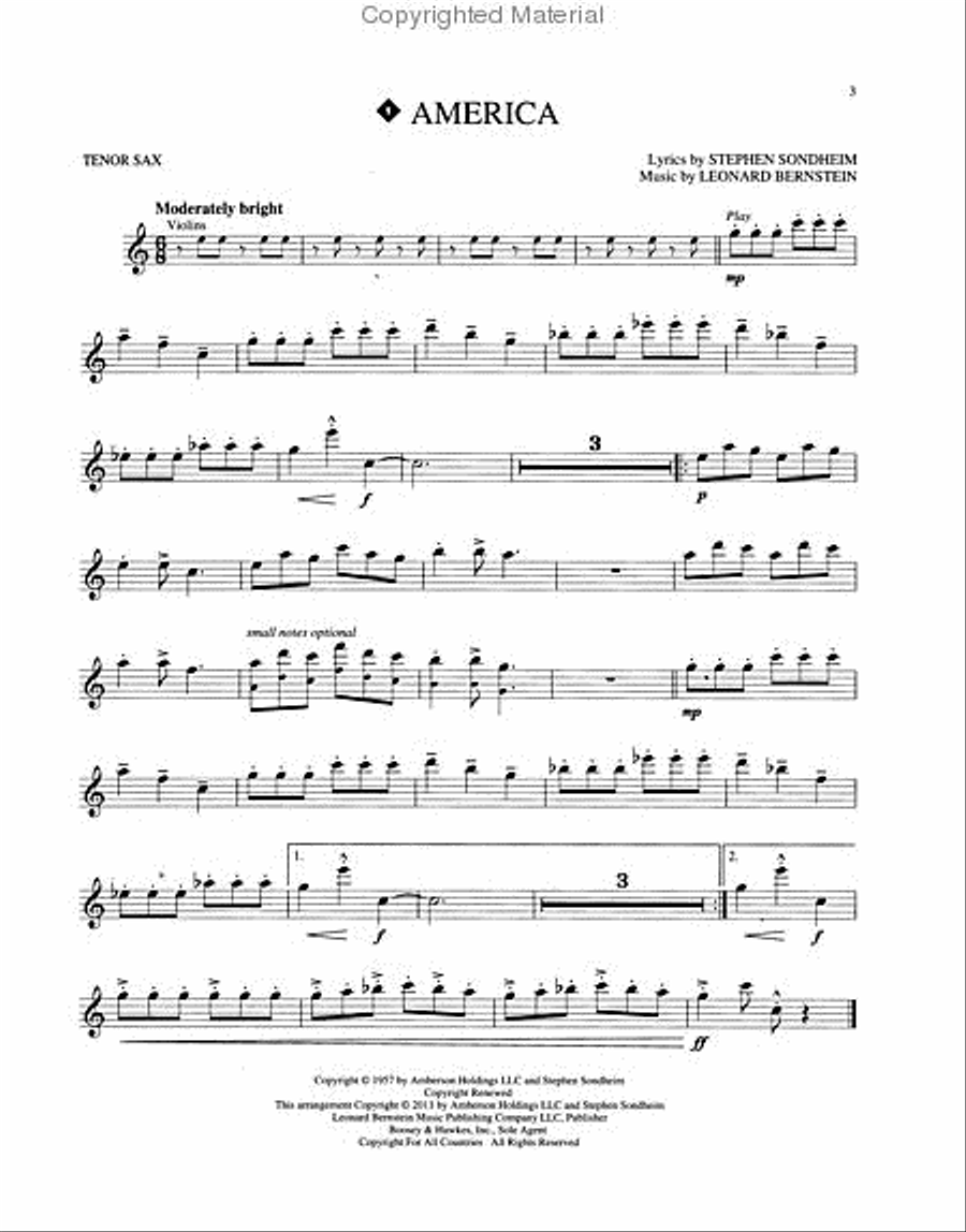 West Side Story for Tenor Sax by Leonard Bernstein - Tenor
