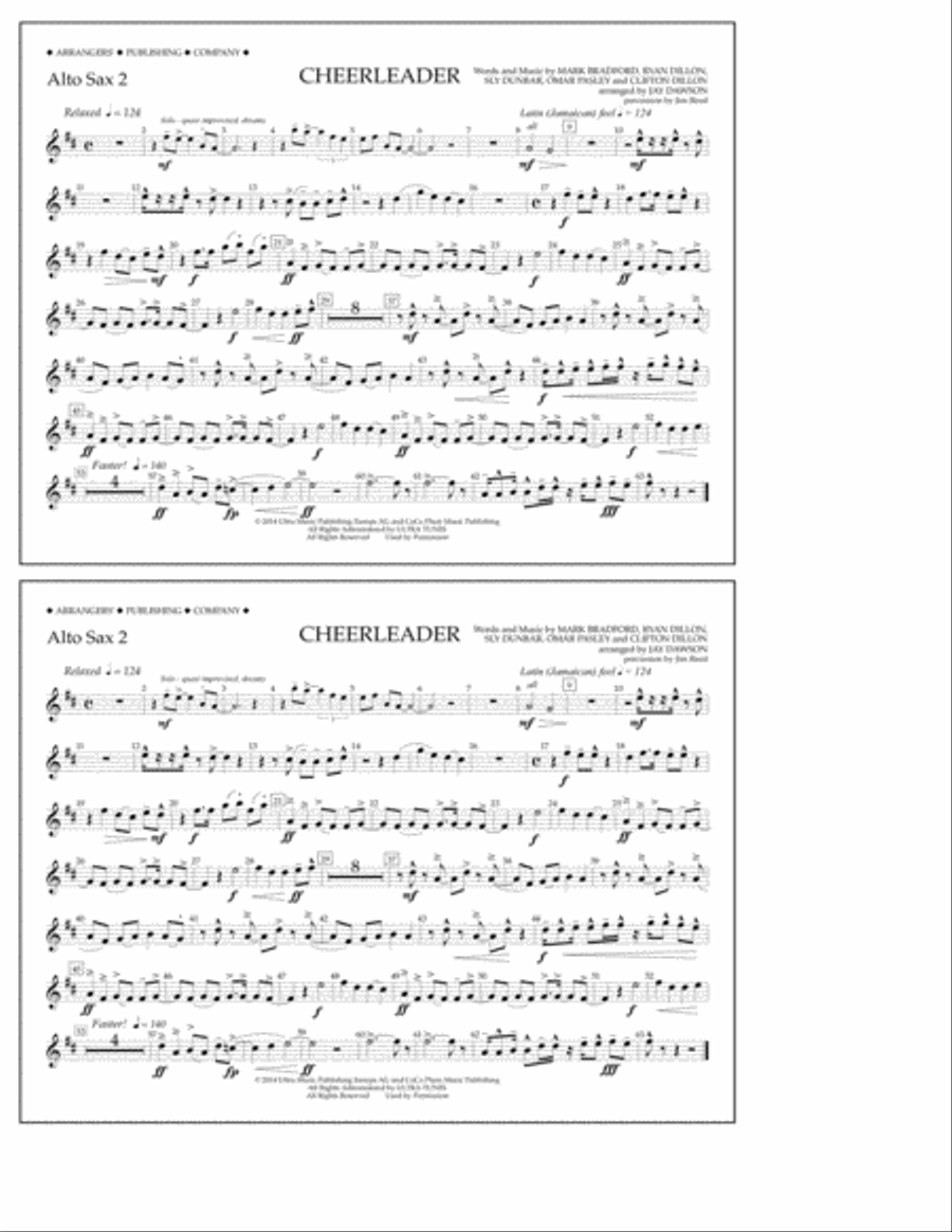 Cheerleader - Alto Sax 2 A Cappella scores gallery preview page 1