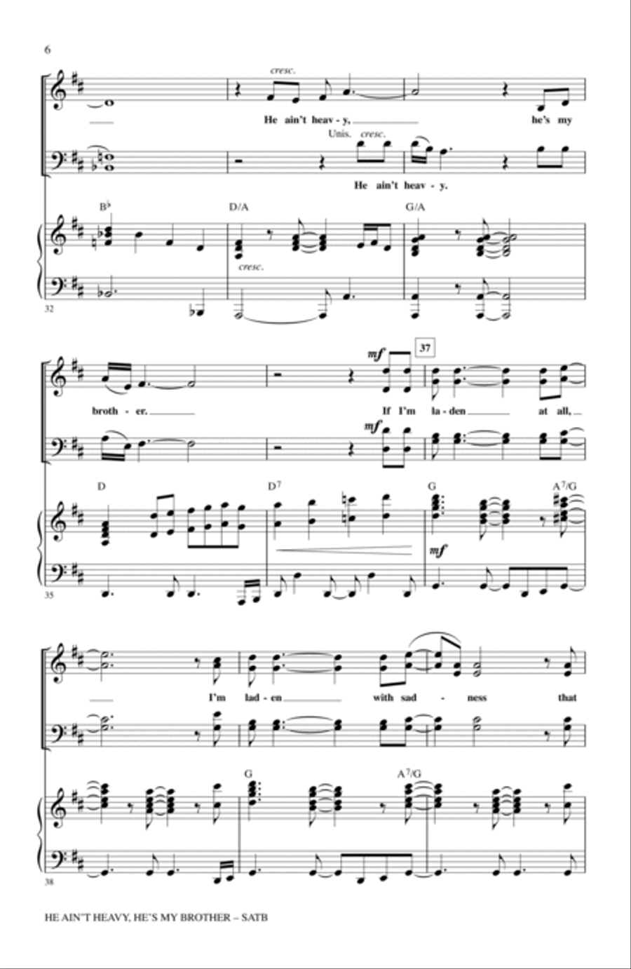 He Ain't Heavy, He's My Brother 4-Part scores gallery preview page 5