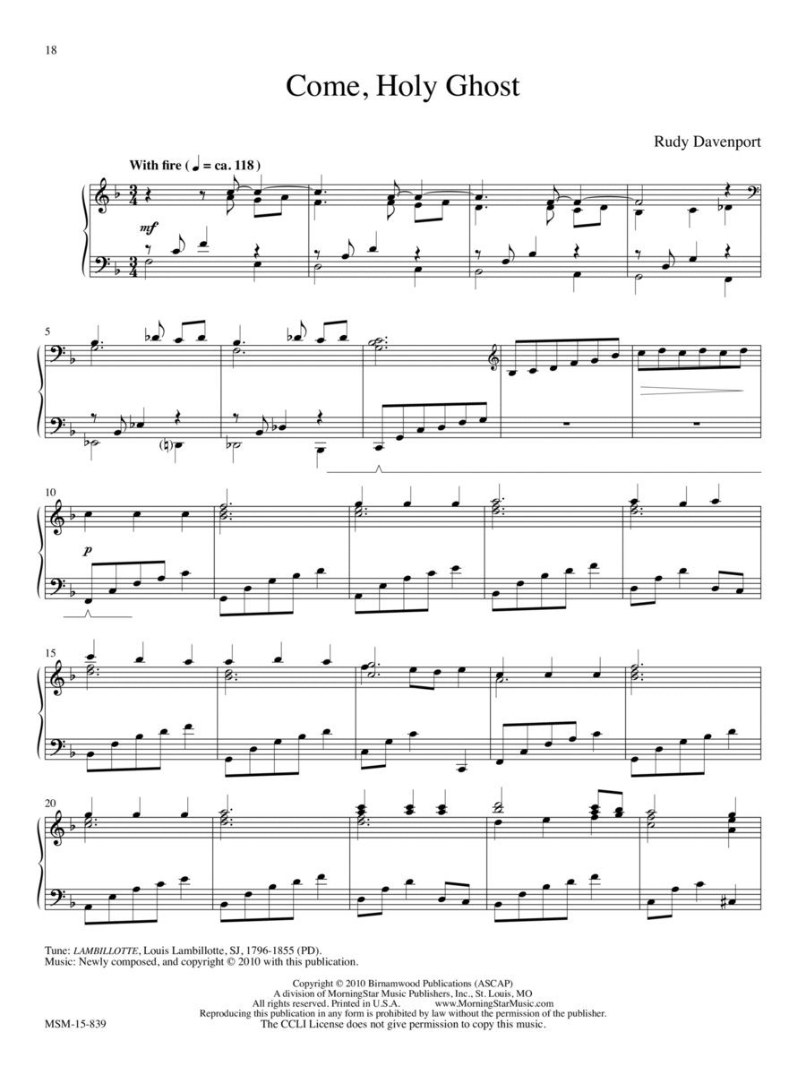 Come, Holy Ghost Piano Solo scores gallery preview page 1