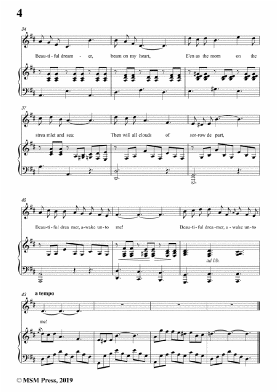 Stephen Collins Foster-Beautiful Dreamer,in D Major,for Voice&Piano Voice scores gallery preview page 6