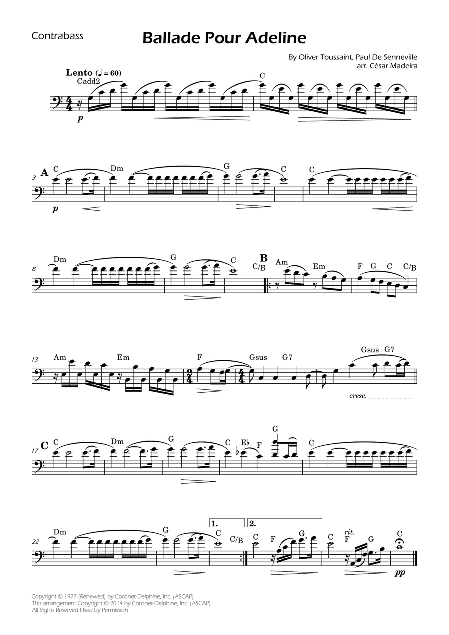 Ballade Pour Adeline Double Bass scores gallery preview page 1