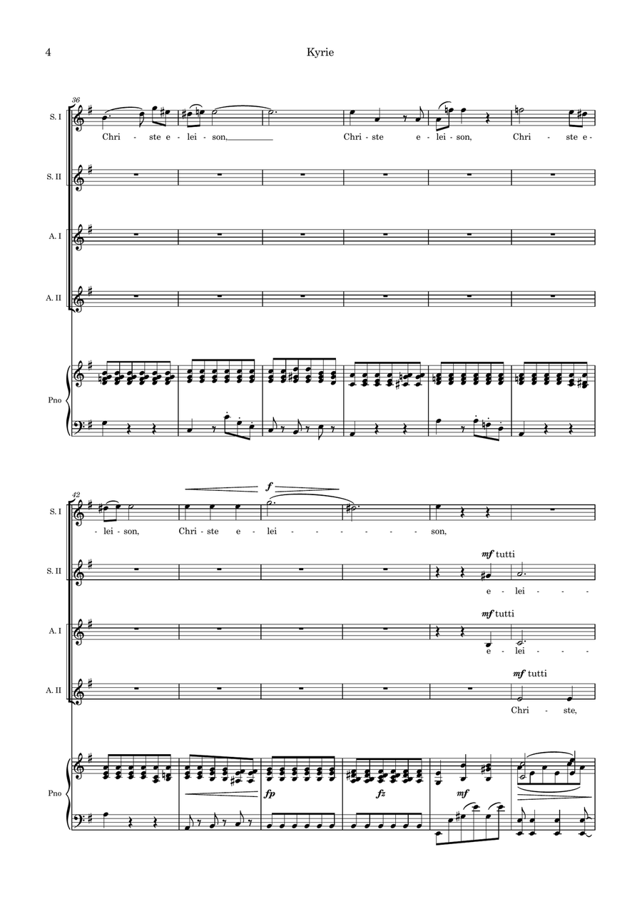 Schubert: Mass in G Major D-167 (Version for SSAA choir, SSA soli, strings and organ) Vocal Score SSAA scores gallery preview page 6