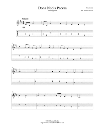 Dona Nobis Pacem - for easy guitar with TAB