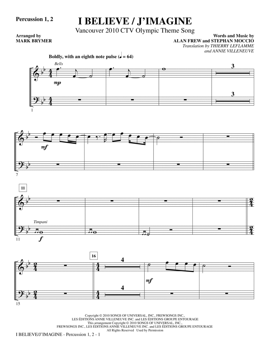I Believe / J'Imagine - Percussion 1 & 2 Choir scores gallery preview page 1