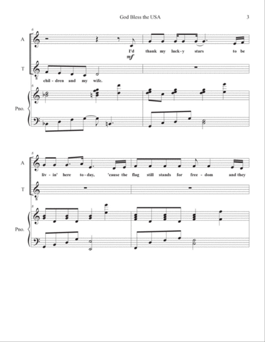 God Bless The U.s.a. Vocal Duet scores gallery preview page 3