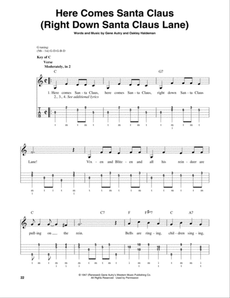 Here Comes Santa Claus (Right Down Santa Claus Lane) Banjo scores gallery preview page 1