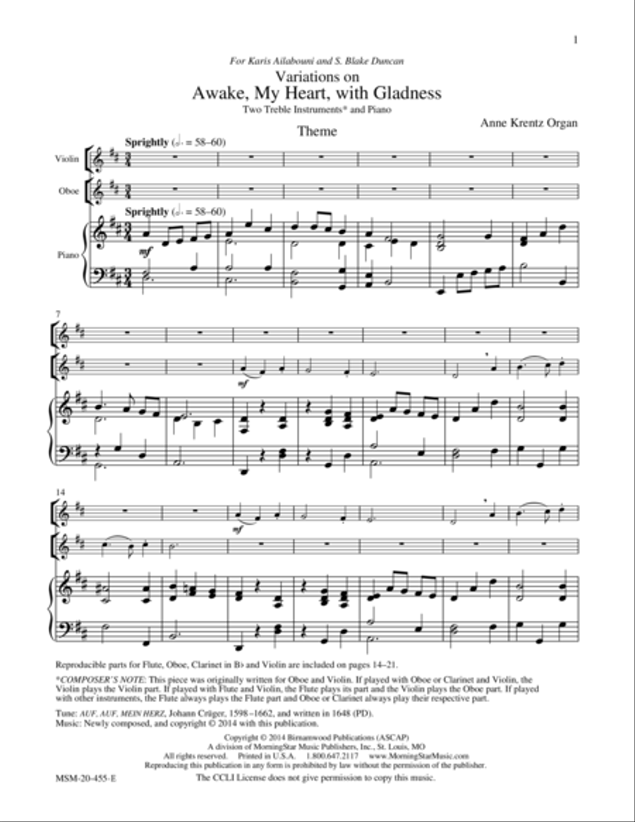 Awake, My Heart, with Gladness Piano Accompaniment scores gallery preview page 1