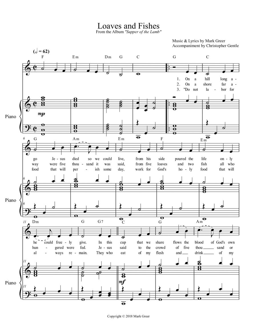 Loaves and Fishes Piano, Vocal, Guitar scores gallery preview page 1