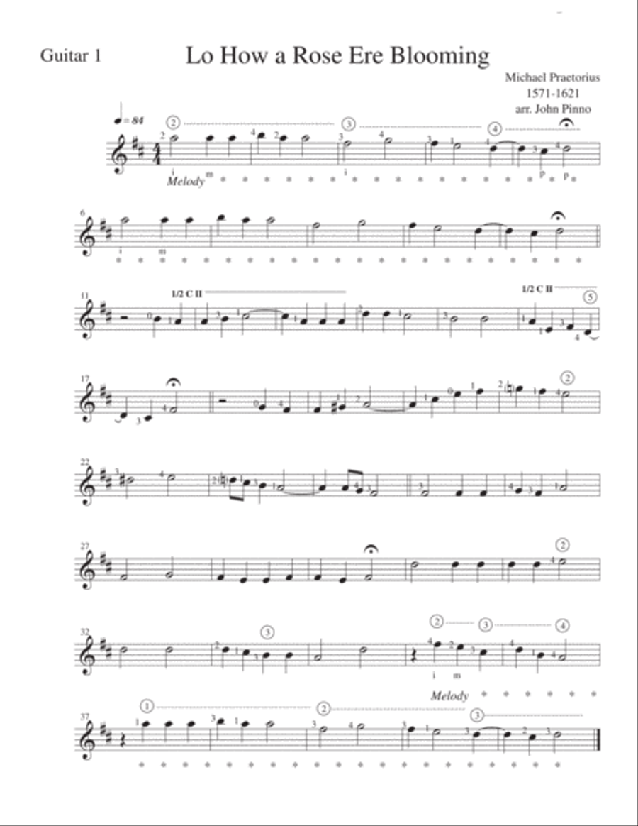 Lo, How a Rose Ere Blooming for Classical Guitar Quartet Guitar Ensemble scores gallery preview page 2
