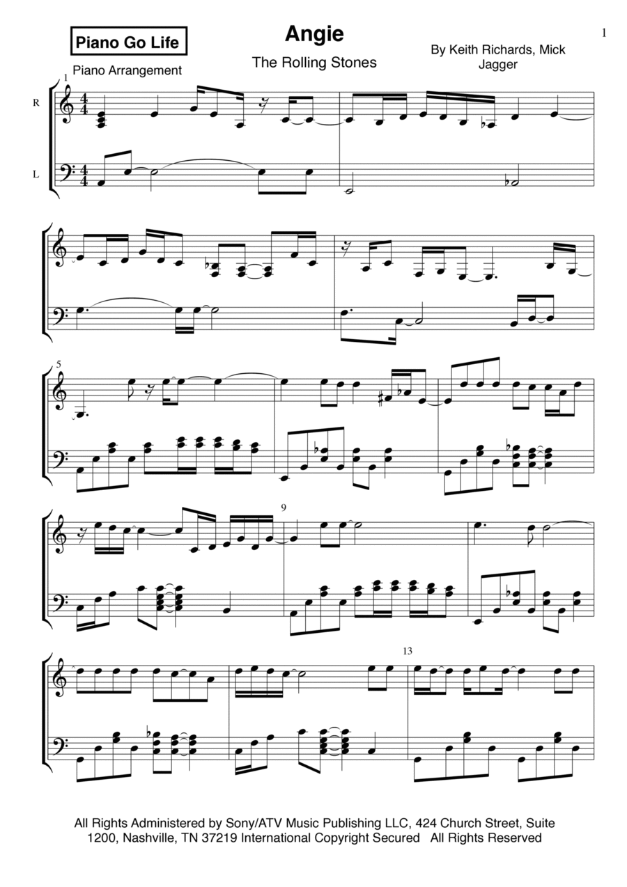 Angie Piano Solo scores gallery preview page 1
