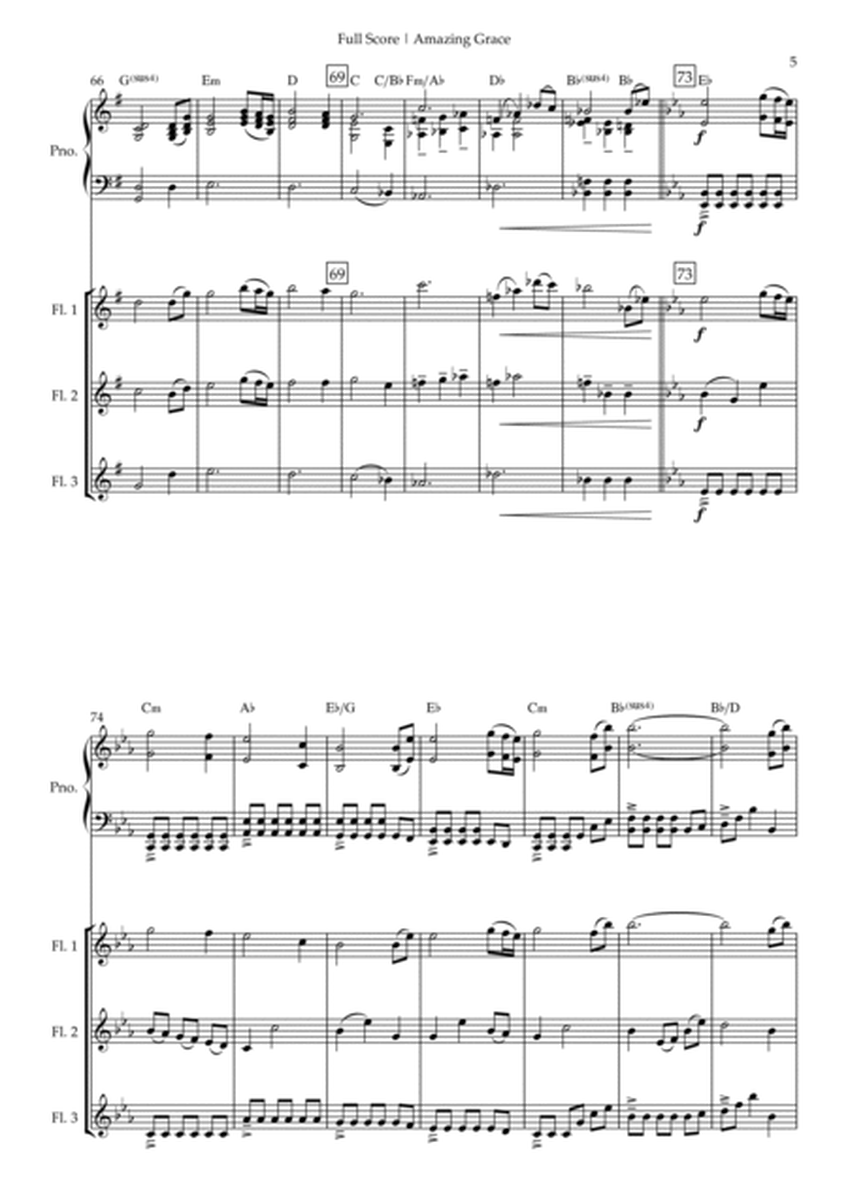 Amazing Grace (John Newton, E. O. Excell) for Flute Trio and Piano Accompaniment with Chords image number null