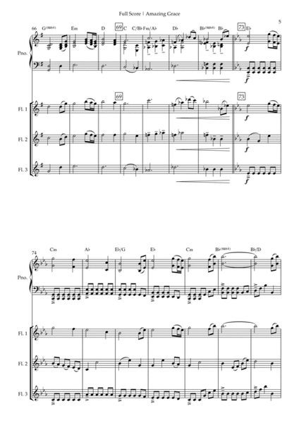 Amazing Grace (John Newton, E. O. Excell) for Flute Trio and Piano Accompaniment with Chords image number null