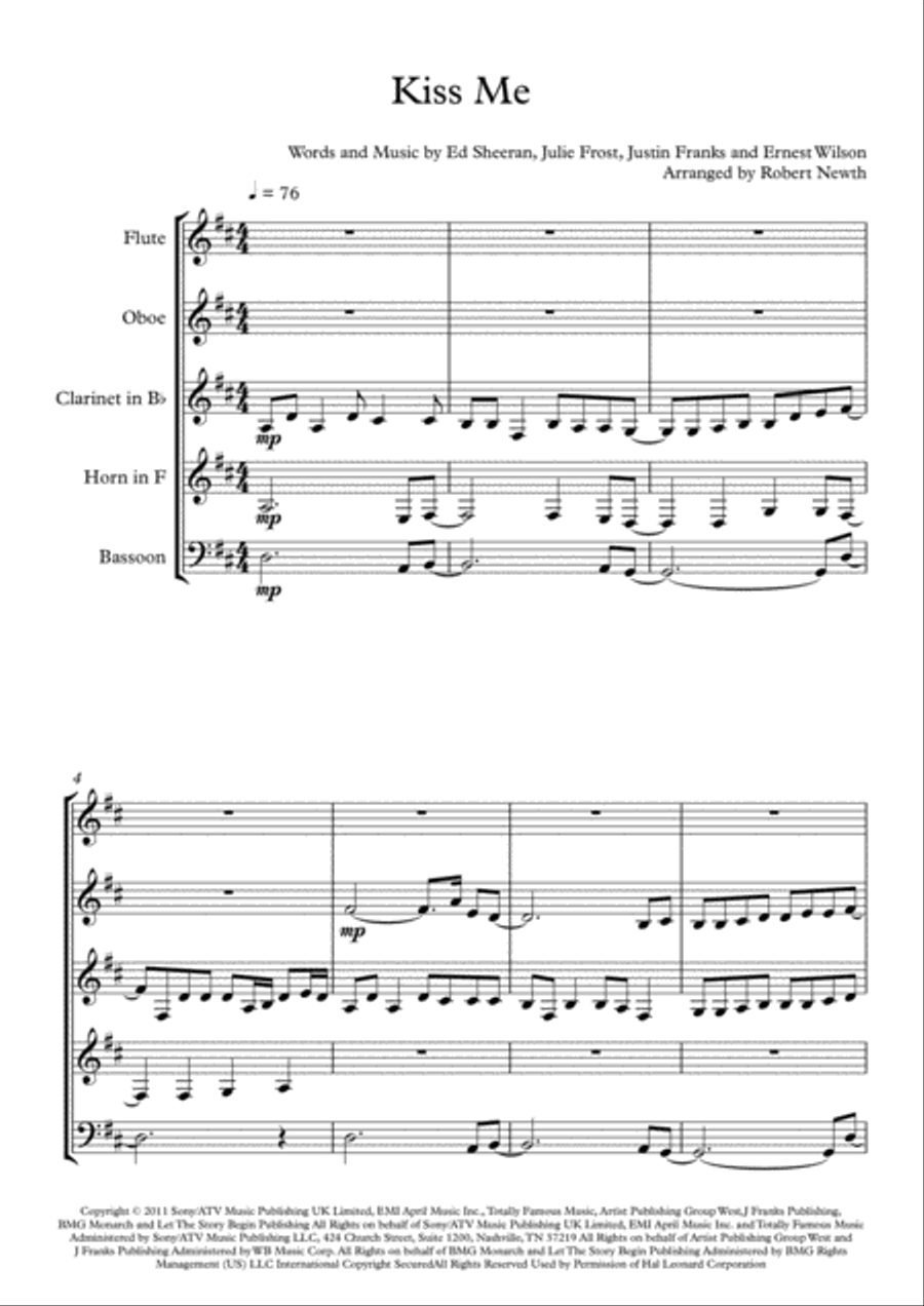 Kiss Me Woodwind Quintet scores gallery preview page 1