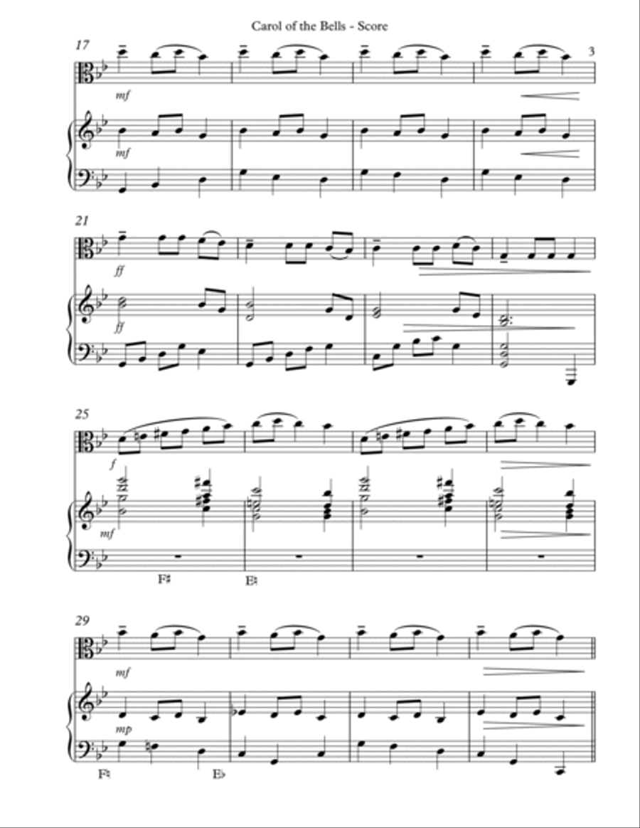 Carol of the Bells, Duet for Viola and Pedal Harp String Duet scores gallery preview page 3