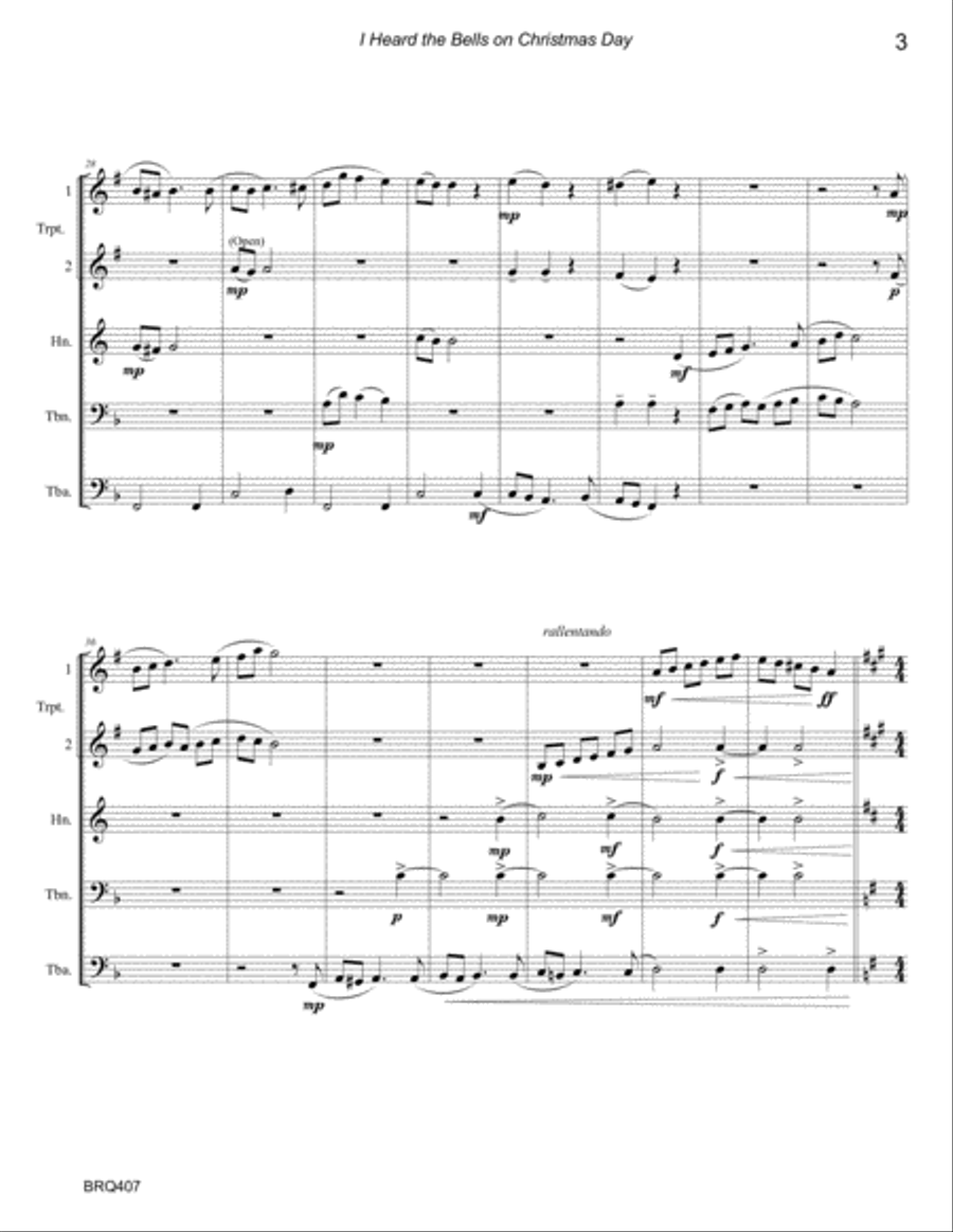 I HEARD THE BELLS ON CHRISTMAS DAY - unaccompanied BRASS QUINTET Brass Quintet scores gallery preview page 3