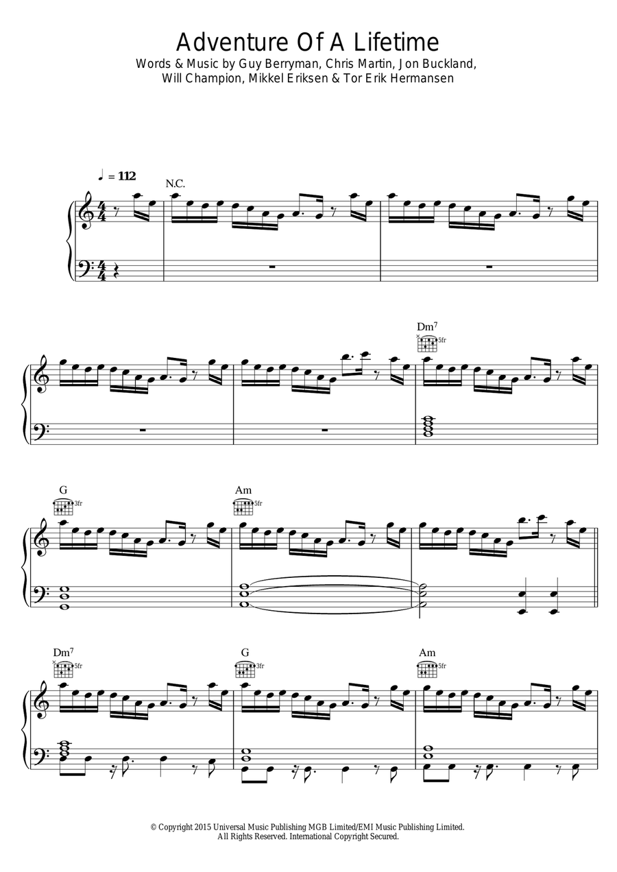 Adventure Of A Lifetime Piano, Vocal scores gallery preview page 1