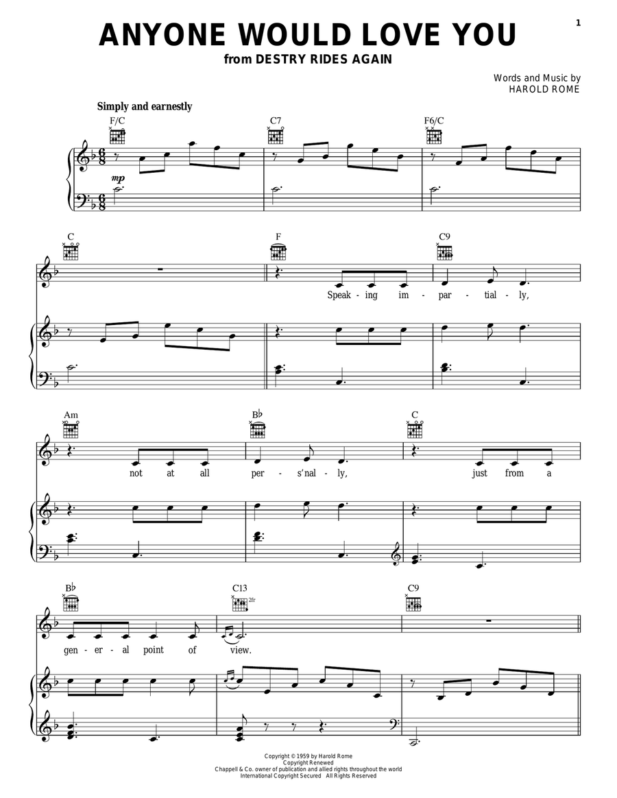Anyone Would Love You Piano, Vocal, Guitar scores gallery preview page 1