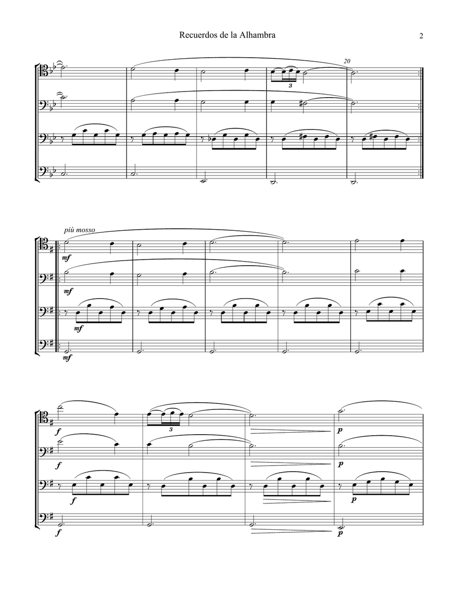 Recuerdos de la Alhambra for cello quartet String Quartet scores gallery preview page 3