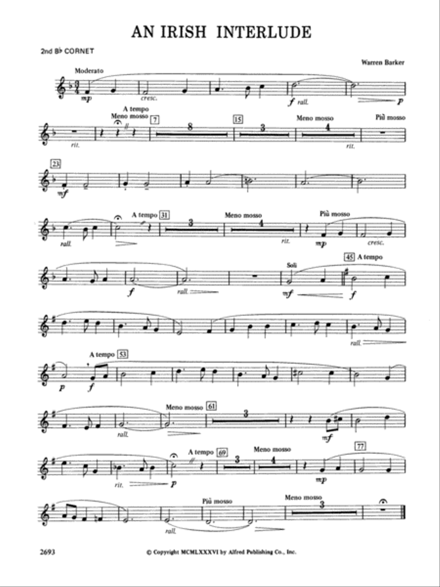 An Irish Interlude: 2nd B-flat Cornet Concert Band scores gallery preview page 1