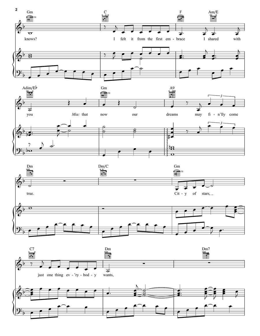 City Of Stars (from La La Land) Piano, Vocal, Guitar scores gallery preview page 2