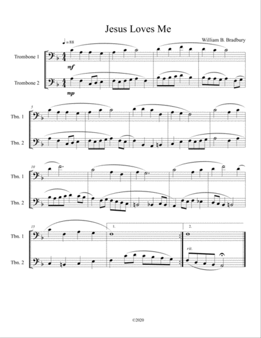 Jesus Loves Me (trombone duet) Trombone Duet scores gallery preview page 1