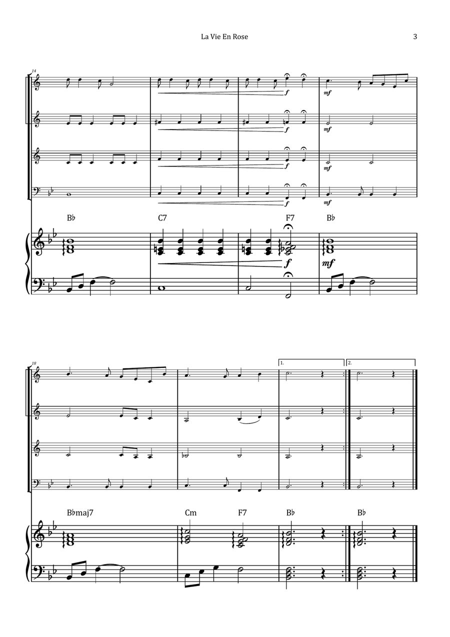 La Vie En Rose by Edith Piaf Brass Quartet - Digital Sheet Music page 3