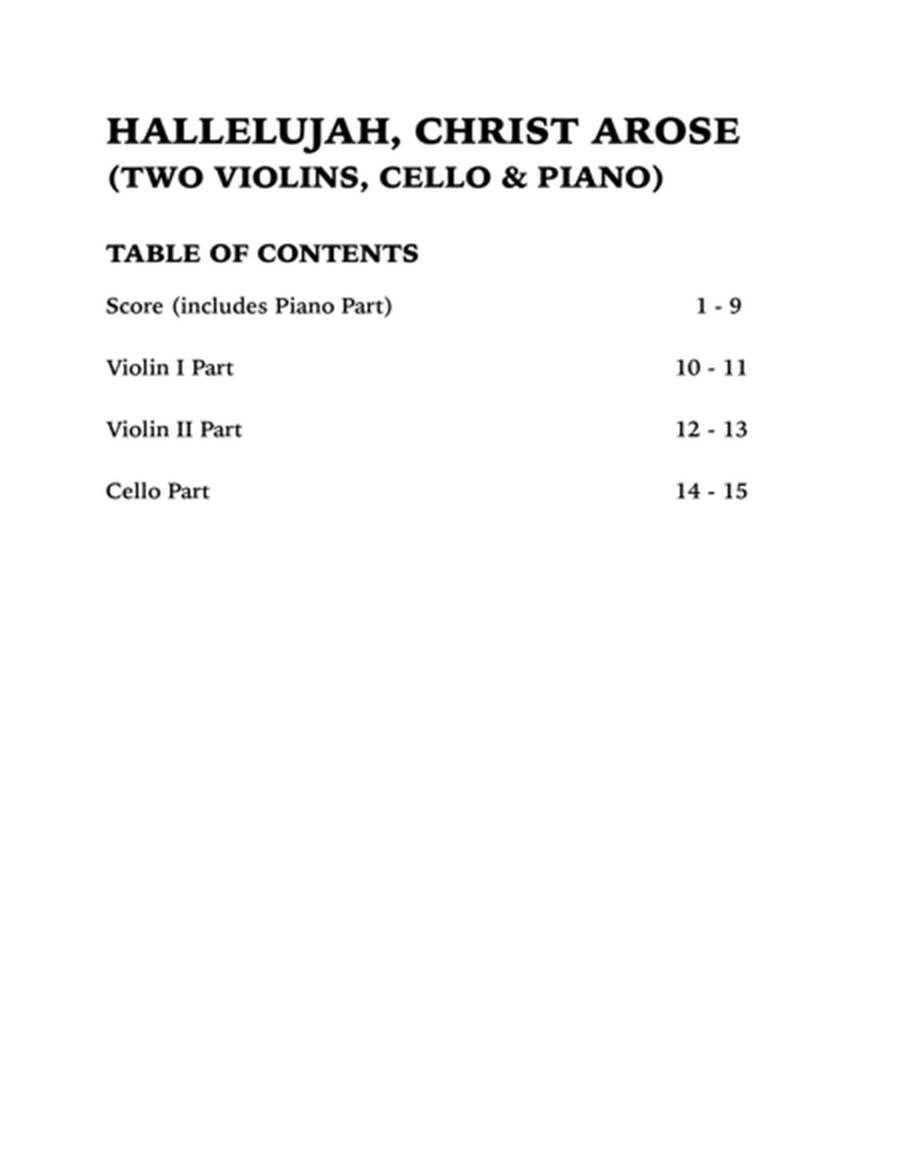 He Arose (Piano Quartet): Two Violins, Cello and Piano image number null