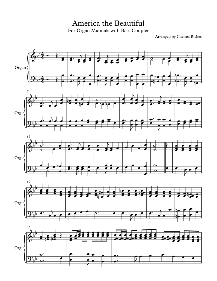 America the Beautiful America the Beautiful Organ Solo scores gallery preview page 1