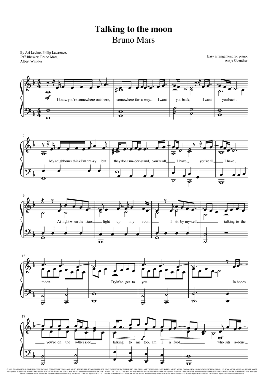 Talking To The Moon Piano Solo scores gallery preview page 1