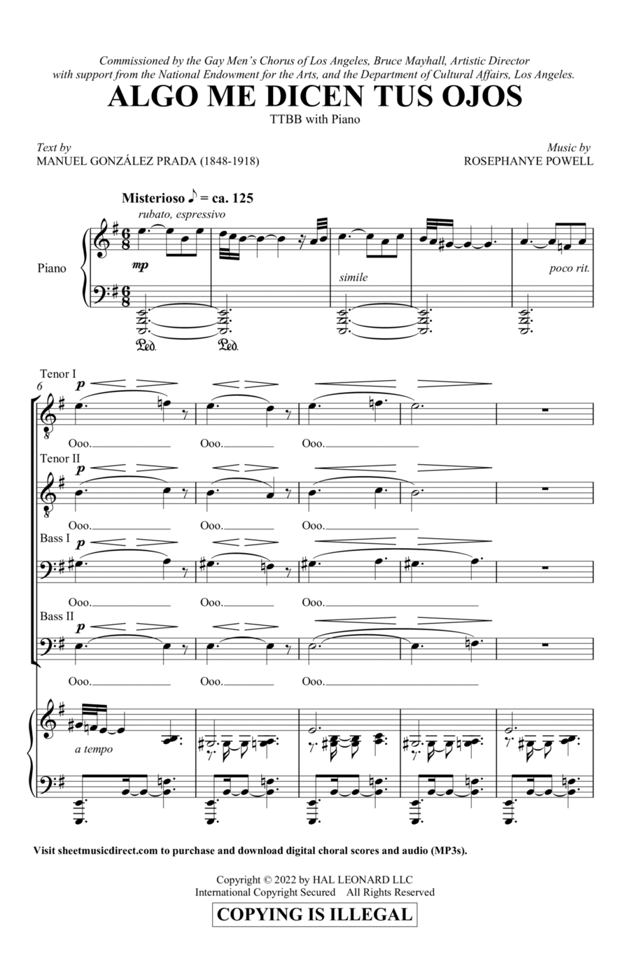 Algo Me Dicen Tus Ojos (from Three Spanish Songs for Men's Choir) TTBB scores gallery preview page 1